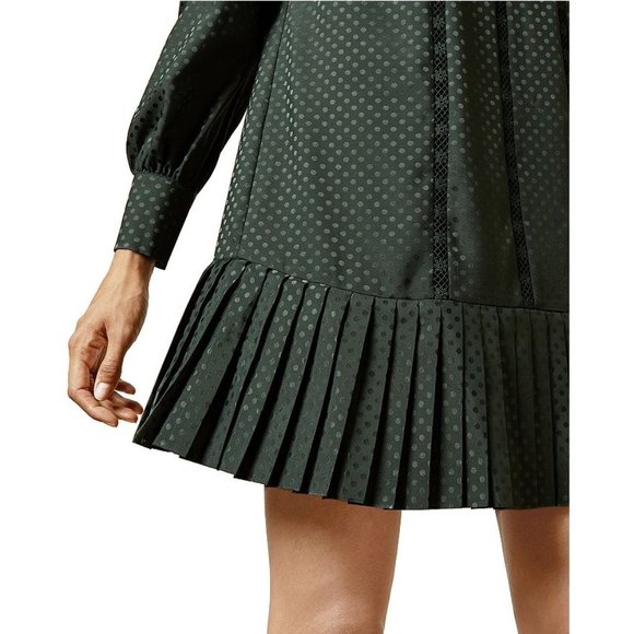 Ted Baker Chllo Lace-Detail Long Sleeve Dress / 4 Large 10 / Dark Green Flowy - Picture 4 of 13